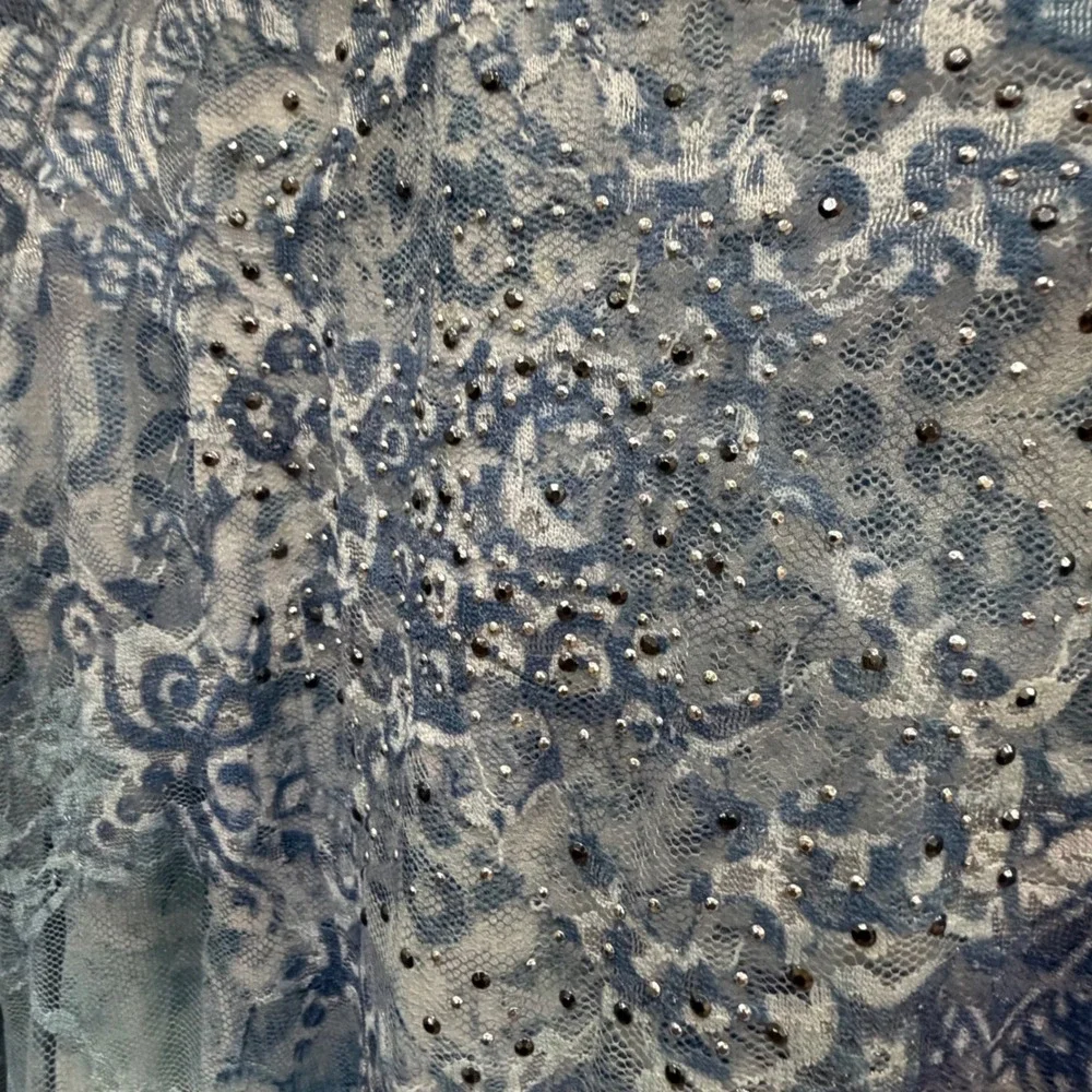 Cal Style Blue Mesh Mandala Embellished Tunic Top Medium Mermaid Fairy Boho - Picture 4 of 10